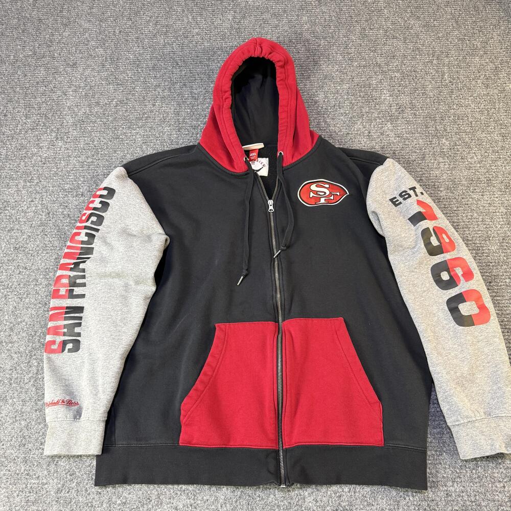 San Francisco 49ers Hoodie Mens 2XL Black Red Gray NFL Football Mitchell & Ness